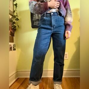 Abercrombie Curve Love Ultra High Rise 90s Straight Jeans, Dark Wash, Waist 29